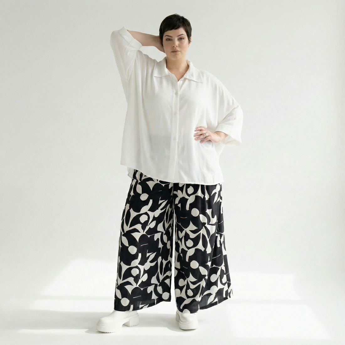  Palazzo Hose von AKH Fashion aus Viskose, 1471.07063, Schwarz/Weiß, Muster, Ausgefallen