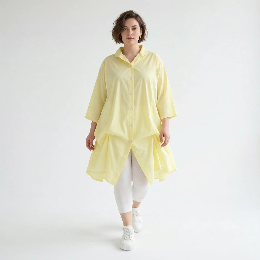 Legere Glocken Bluse mit fein leichtem Popeline für stilvollen Lagenlook und verstellbare Raffung, Gelb