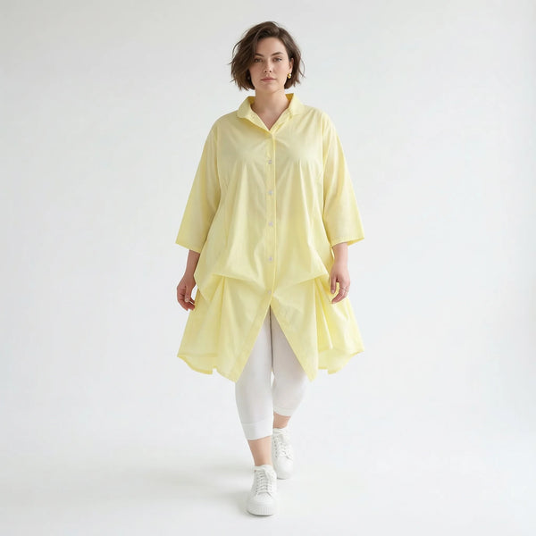Legere Glocken Bluse mit fein leichtem Popeline für stilvollen Lagenlook und verstellbare Raffung, Gelb