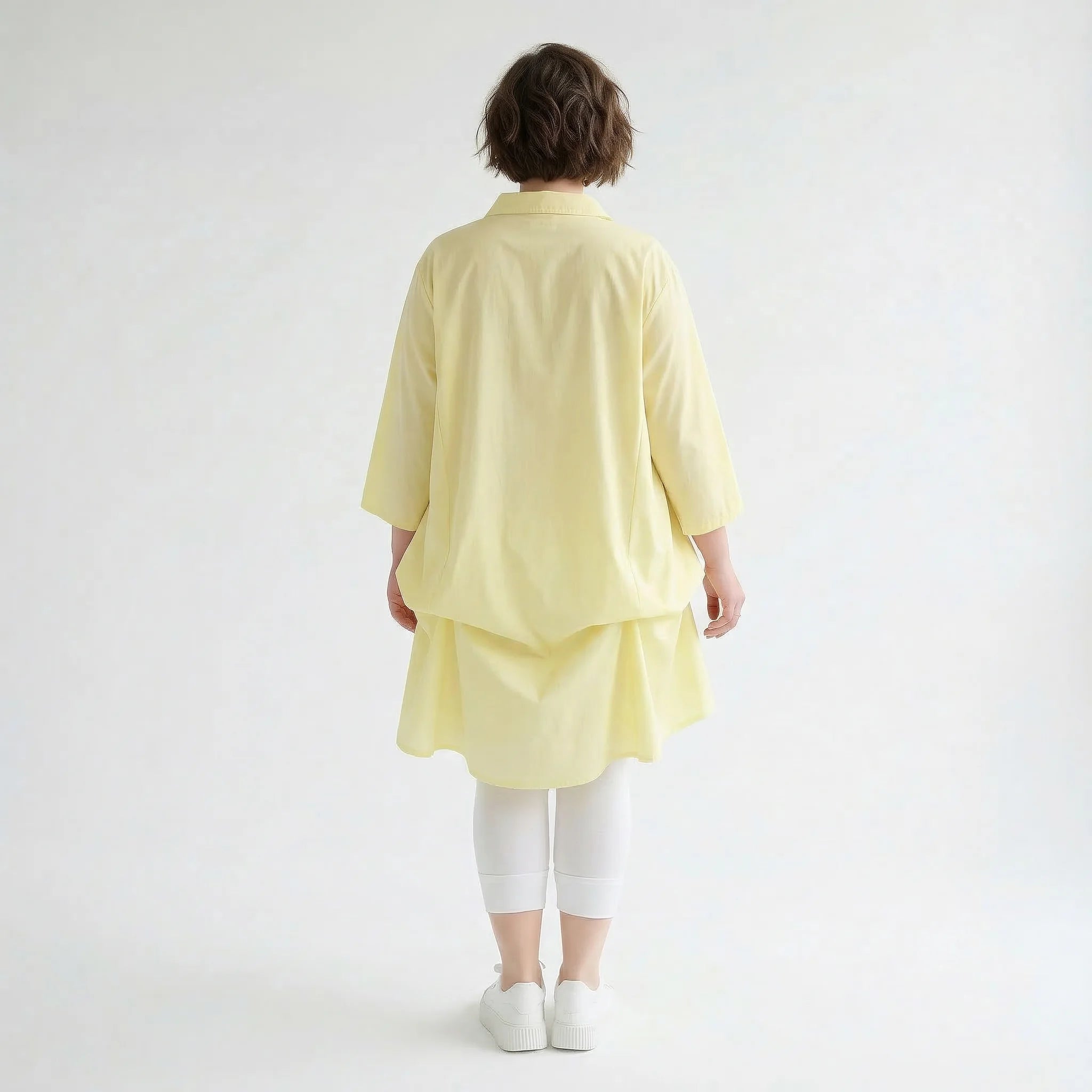 Legere Glocken Bluse mit fein leichtem Popeline für stilvollen Lagenlook und verstellbare Raffung, Gelb