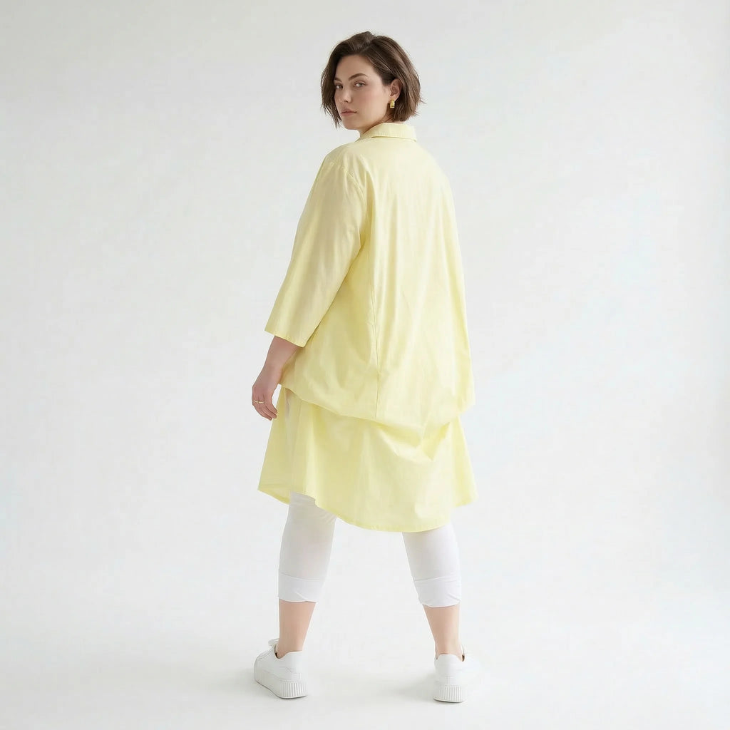 Legere Glocken Bluse mit fein leichtem Popeline für stilvollen Lagenlook und verstellbare Raffung, Gelb