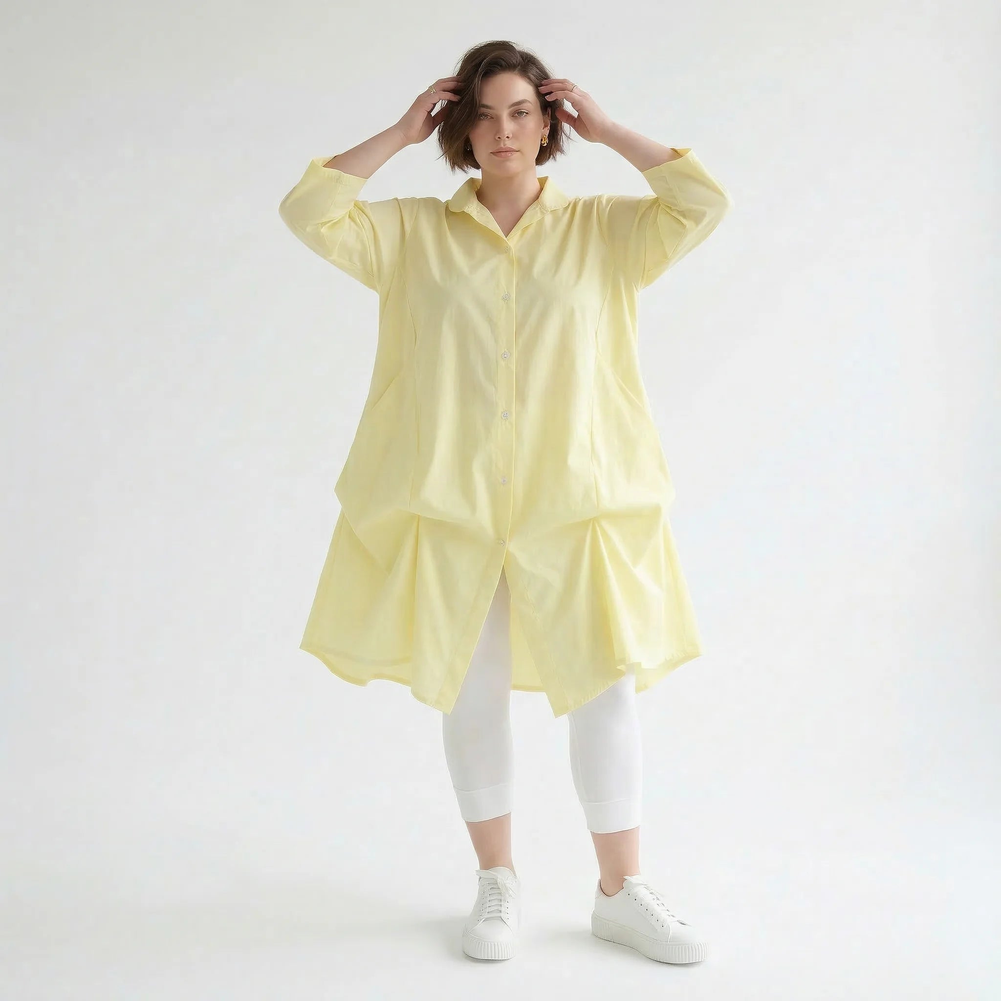 Legere Glocken Bluse mit fein leichtem Popeline für stilvollen Lagenlook und verstellbare Raffung, Gelb