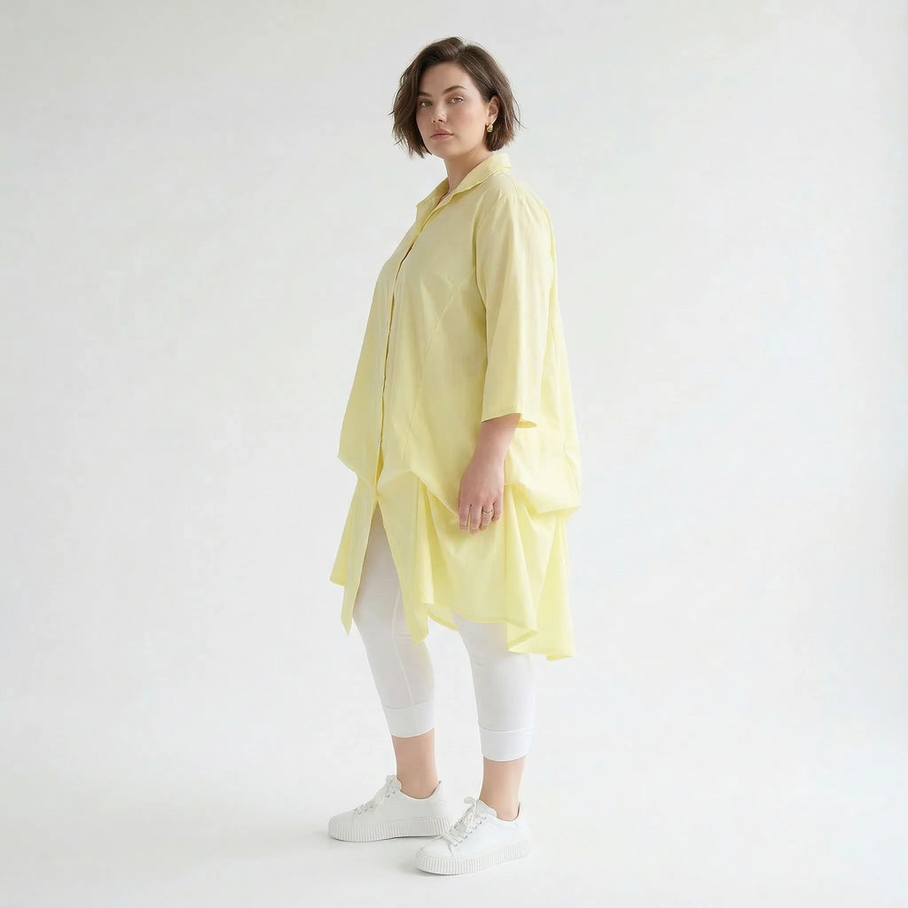 Legere Glocken Bluse mit fein leichtem Popeline für stilvollen Lagenlook und verstellbare Raffung, Gelb