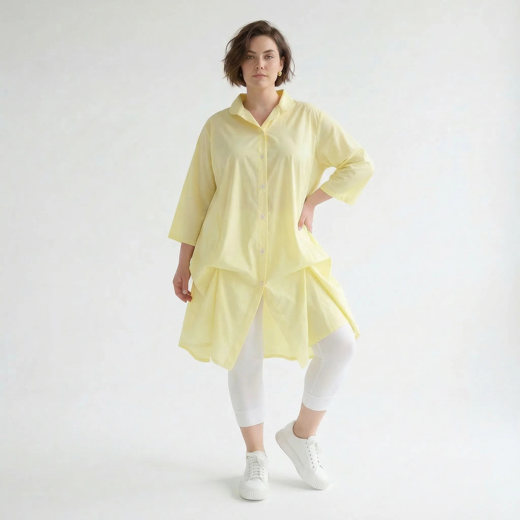 Legere Glocken Bluse mit fein leichtem Popeline für stilvollen Lagenlook und verstellbare Raffung, Gelb