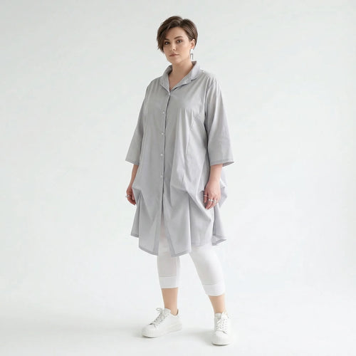 Elegante Glockenform Bluse im lässigen Lagenlook aus feiner, leicht luftiger Popeline, Grau