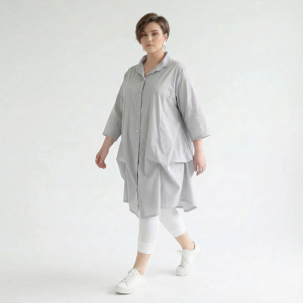 Elegante Glockenform Bluse im lässigen Lagenlook aus feiner, leicht luftiger Popeline, Grau