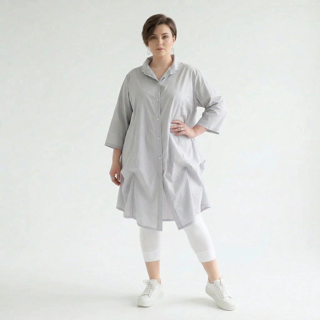 Elegante Glockenform Bluse im lässigen Lagenlook aus feiner, leicht luftiger Popeline, Grau