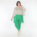 Ausgefallener Lagenlook Überwurf aus feinem Jersey im kastigen Oversize Style mit Pinselstrichmuster, Ecru/Fuchsia/Multi