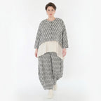 Lagenlook Jacke aus leichter Leinen Baumwolle mit ausgefallenem Zickzack Muster, Grau/Ecru