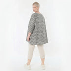 Luftiges A-Form Shirt aus Leinen und Baumwolle im legeren Lagenlook mit ZickZack Muster, Grau/Ecru