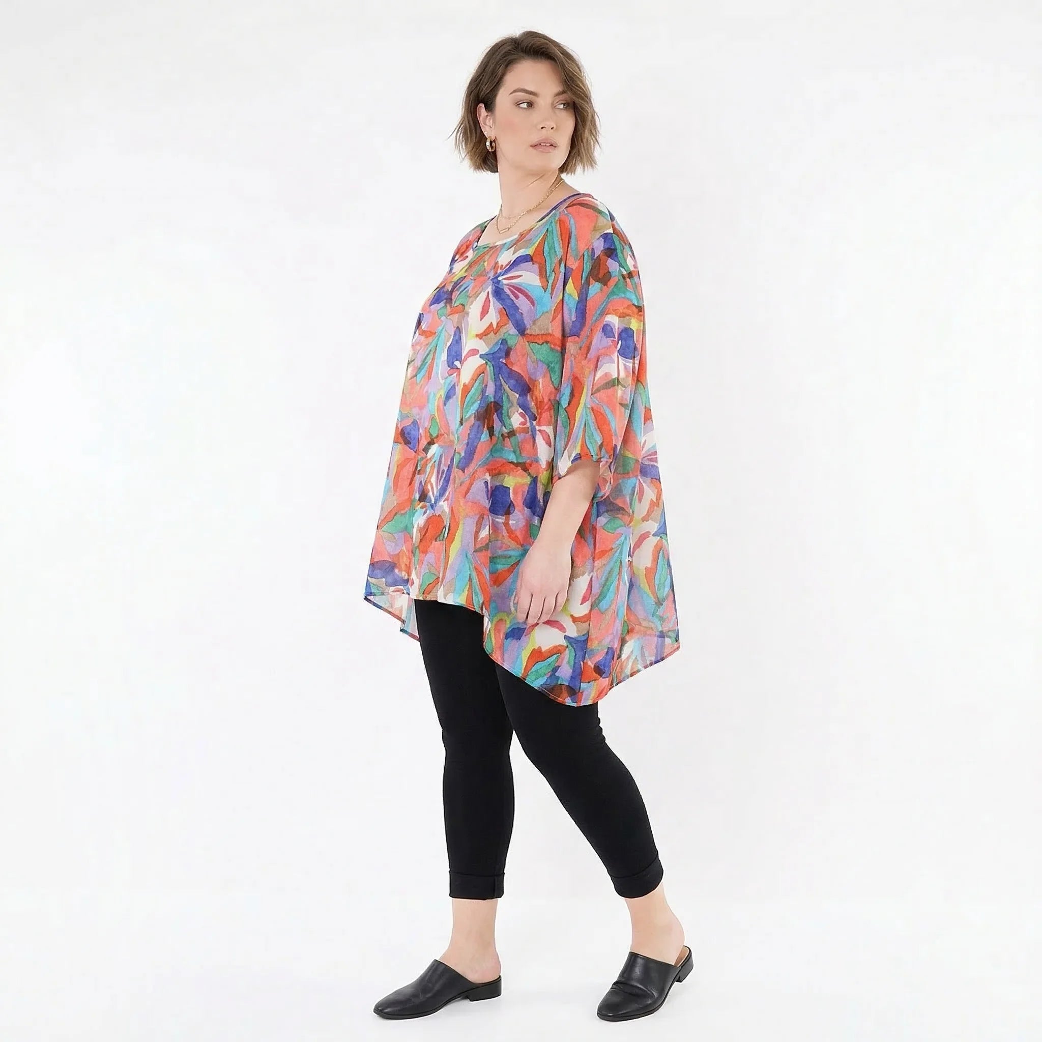 Ausgefallenes Oversize Lagenlook Big Shirt in A-Form mit glattem, weich fließendem Stoff, Mehrfarbig