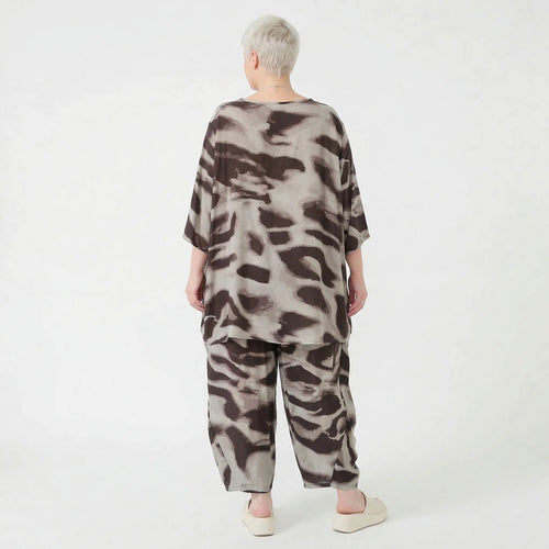 Ausgefallene Ballon Hose im legeren Lagenlook aus weich fließender Popeline mit Taschen, Grau/Braun