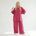 Ausgefallene Palazzo Hose im stilvollen Lagenlook mit weiten Beinen und fließend weicher Struktur, Fuchsia