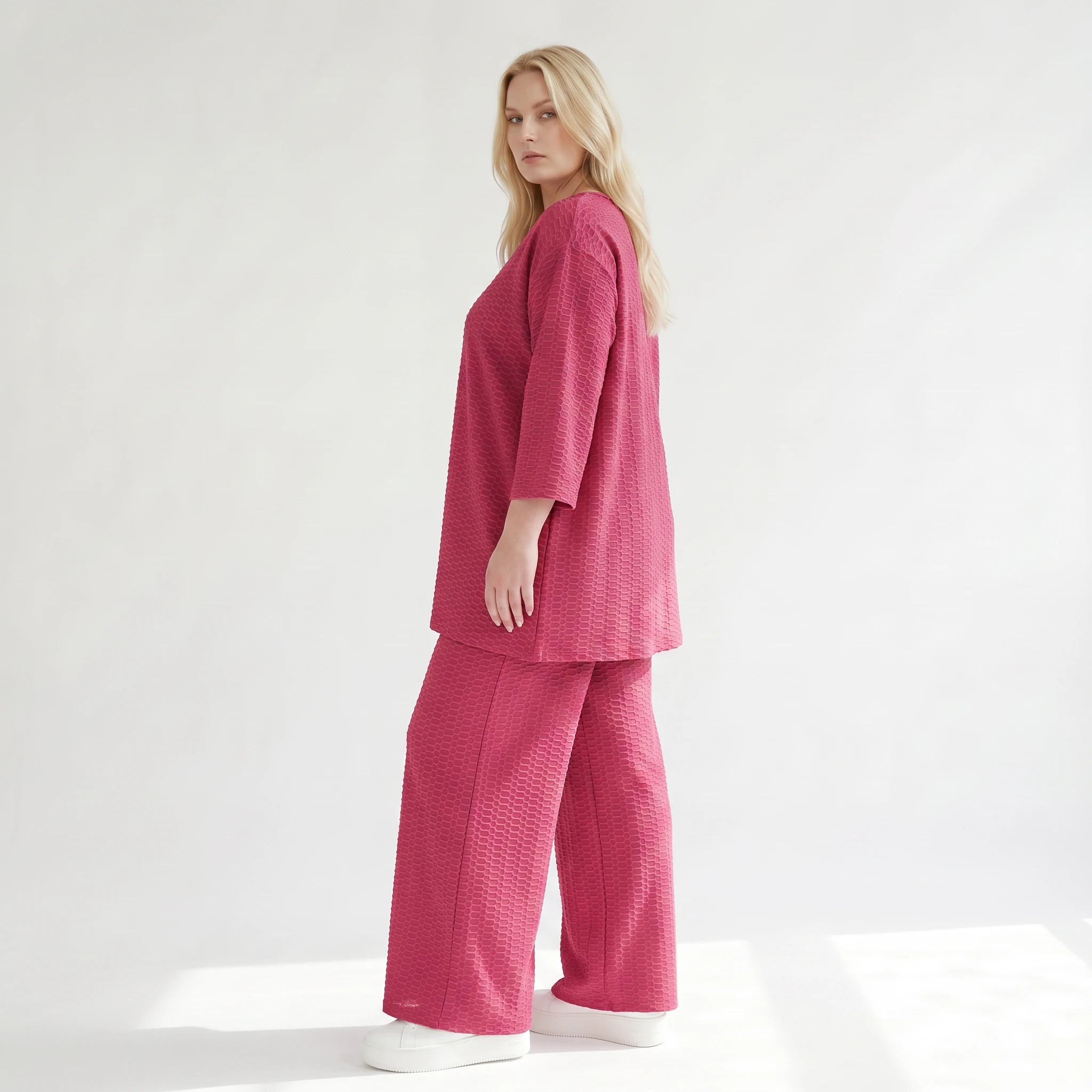 Ausgefallene Palazzo Hose im stilvollen Lagenlook mit weiten Beinen und fließend weicher Struktur, Fuchsia