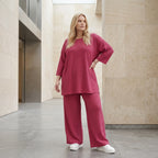 Ausgefallen legeres Oversize A-Form Shirt im soften fließenden Lagenlook mit Waffelstruktur, Fuchsia