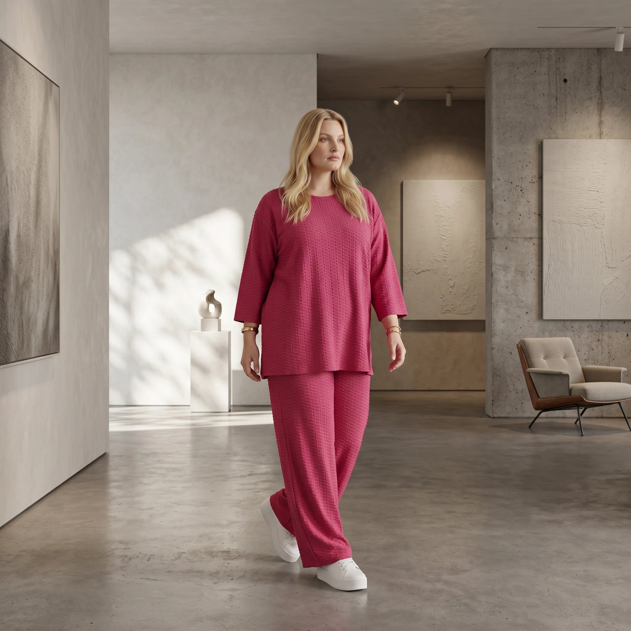 Ausgefallene Palazzo Hose im stilvollen Lagenlook mit weiten Beinen und fließend weicher Struktur, Fuchsia