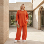 Ausgefallene Palazzo Hose im Lagenlook mit stretchigem Jacquard, weich fließend und leger, Rost