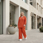 Ausgefallenes Oversize Shirt mit erhabener Waffelstruktur, fließend weich und elastisch, Rost
