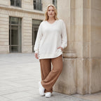 Ausgefallenes Oversize Shirt aus weich fließendem Jacquard mit Zierknöpfen und Strukturmuster, Weiß