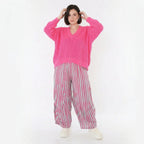 Ballon Hose im lässig zeitlosen Lagenlook mit weitem Bein und luftiger Leinen-Optik, Fuchsia/Mint