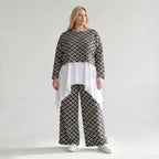 Damen Überwurf Lagenlook Polyester Schwarz/Weiß, Rauten, Langarm, Oversize große Größen – AKH Fashion