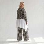 Damen Überwurf Lagenlook Polyester Schwarz/Weiß, Rauten, Langarm, Oversize große Größen – AKH Fashion