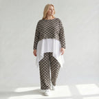 Damen Überwurf Lagenlook Polyester Schwarz/Weiß, Rauten, Langarm, Oversize große Größen – AKH Fashion