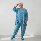 Luftiges Oversize Shirt aus feiner Baumwoll-Popeline im Lagenlook mit Batikmuster, Aquablau
