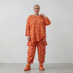 Zeitloses Oversize Lagenlook Shirt aus reiner Baumwoll Popeline mit Rüschen und Batikmuster, Orange