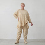 Luftig leichtes Oversize Lagenlook Shirt aus feiner Baumwollpopeline mit ausgefallenem Batikmuster, Vanille