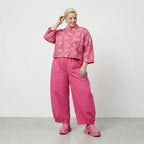 Stilvolle Oversize Jacke aus feiner, leichter Baumwolle im ausgefallenen Lagenlook, Batik, Fuchsia