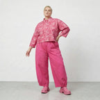 Stilvolle Oversize Jacke aus feiner, leichter Baumwolle im ausgefallenen Lagenlook, Batik, Fuchsia