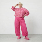 Stilvolle Oversize Jacke aus feiner, leichter Baumwolle im ausgefallenen Lagenlook, Batik, Fuchsia