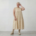 Luftiges Ballonkleid aus reiner Baumwolle im angesagten Lagenlook mit Batik Akzent, Vanille