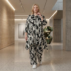 Zeitlos ausgefallene A-Form Jacke im abstrakten Lagenlook aus fließendem stretchigem Slinky, Schwarz/Weiß