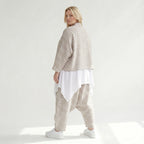 Stilvolle Oversize Jacke in lässigem Lagenlook mit leichter Leinen Optik und Streifen, Sand/Weiß