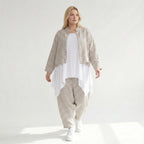 Stilvolle Oversize Jacke in lässigem Lagenlook mit leichter Leinen Optik und Streifen, Sand/Weiß