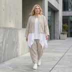 Stilvolle Oversize Jacke in lässigem Lagenlook mit leichter Leinen Optik und Streifen, Sand/Weiß