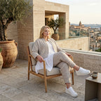 Stilvolle Oversize Jacke in lässigem Lagenlook mit leichter Leinen Optik und Streifen, Sand/Weiß