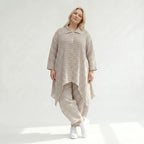 Leicht luftige Oversize Zipfeljacke im ausgefallenen Lagenlook mit Streifen und Taschen, Sand/Weiß