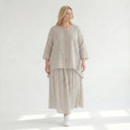 Luftiges Oversize Lagenlook Shirt in A-Form mit Streifen und Biesen, leicht und leger, Sand/Weiß