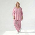 Ausgefallene Lagenlook Hose mit weiten Beinen und feinem Jersey, weich fließend, Streifen, Weiß/Fuchsia