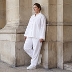 Zeitlose weisse Karottenhose aus Viskosemix weich elastisch leger modern leicht Lagenlook