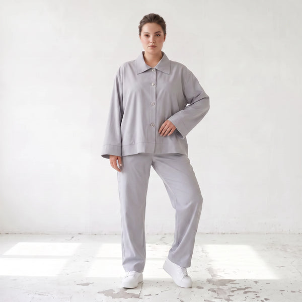 Zeitlose Karottenhose Grau elastisch leger ausgefallen Lagenlook Komfortliebling weich