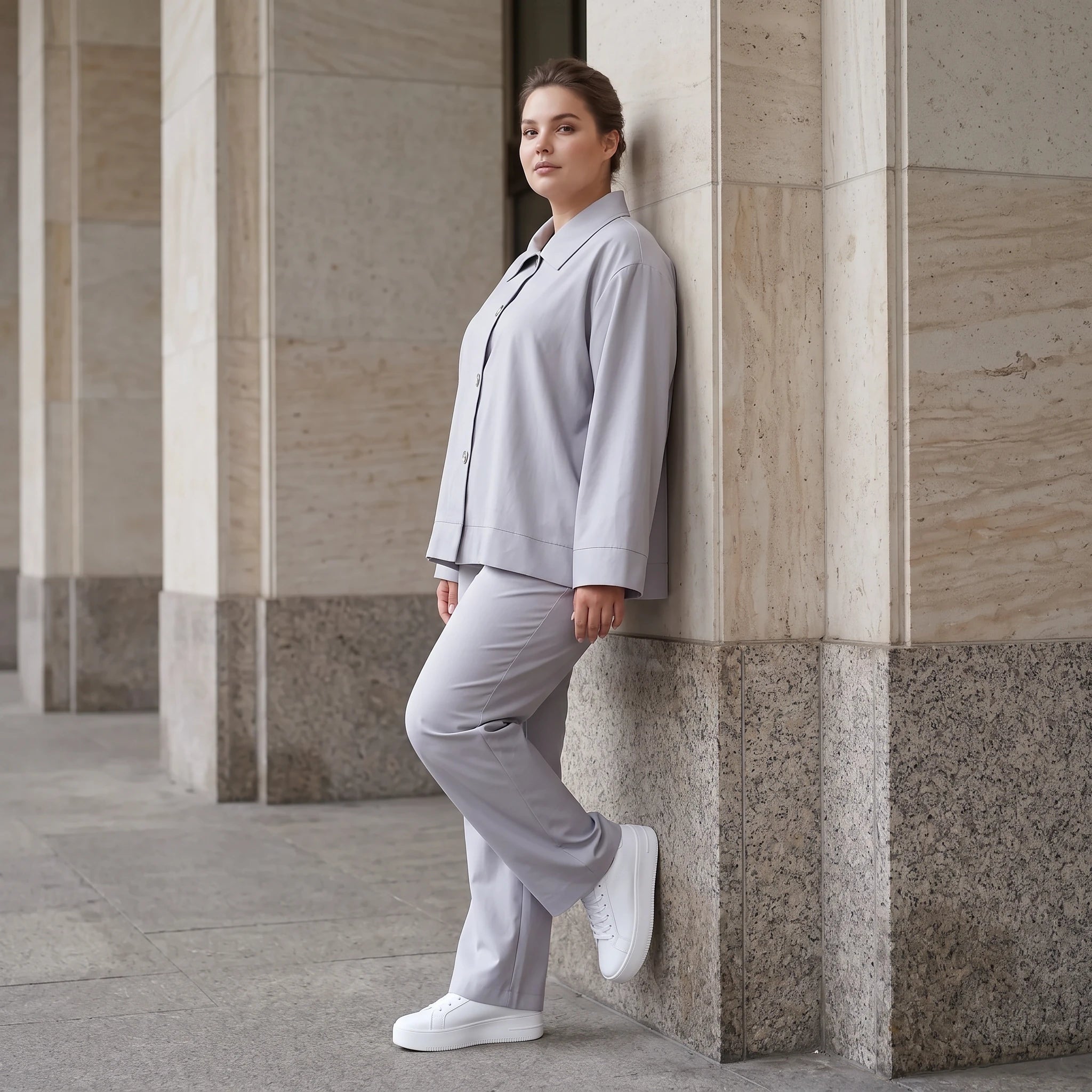 Zeitlose Karottenhose Grau elastisch leger ausgefallen Lagenlook Komfortliebling weich