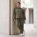 Damen Hose Lagenlook Khaki, fließender Schnitt, Oversize große Größen – AKH Fashion