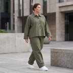 Damen Hose Lagenlook Khaki, fließender Schnitt, Oversize große Größen – AKH Fashion