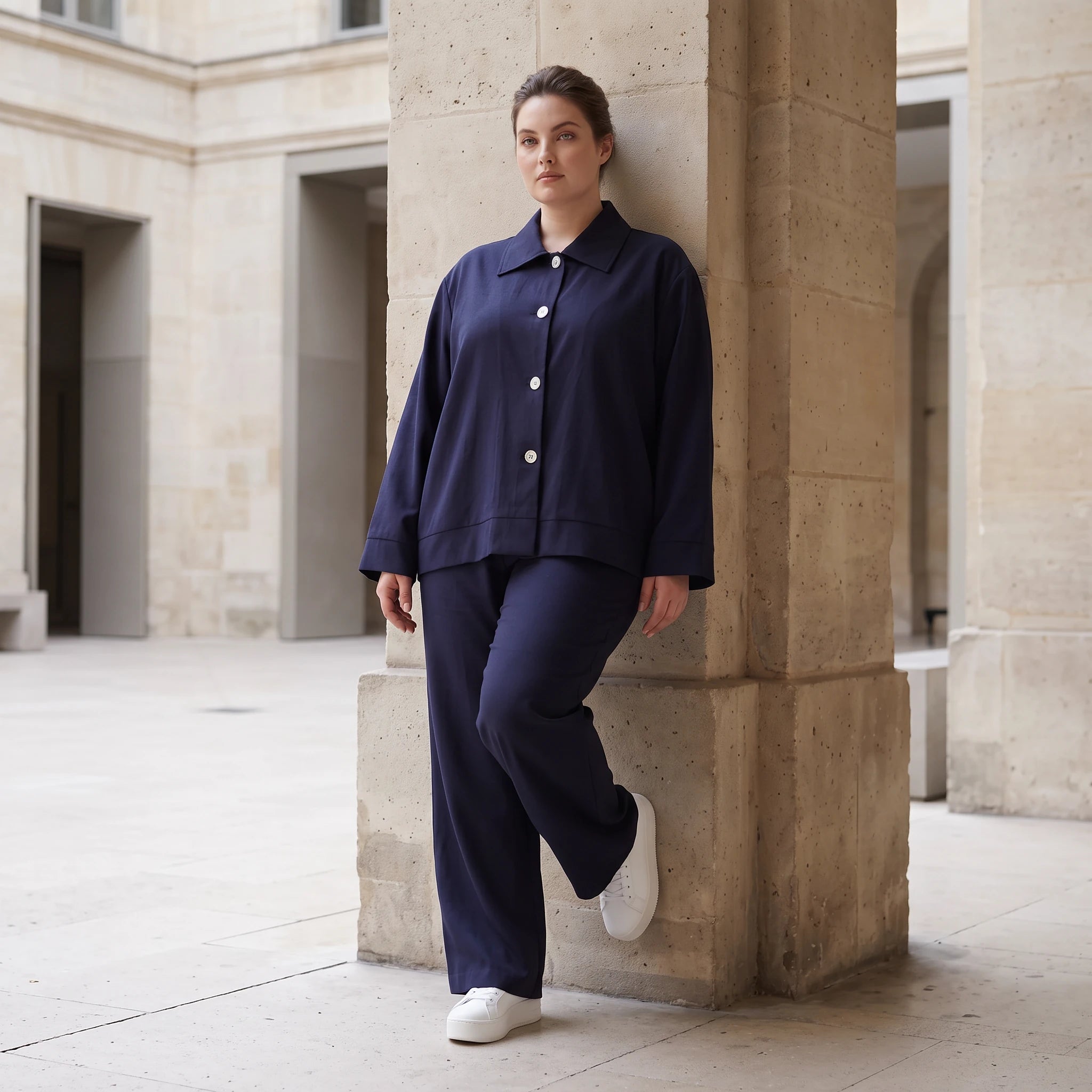 Damen Hose Lagenlook Marine, schmeichelnder Schnitt, Oversize große Größen – AKH Fashion