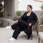 Schwarzer Oversize Mantel fliessend elastisch zeitlos leger sommerlich fuer Lagenlook