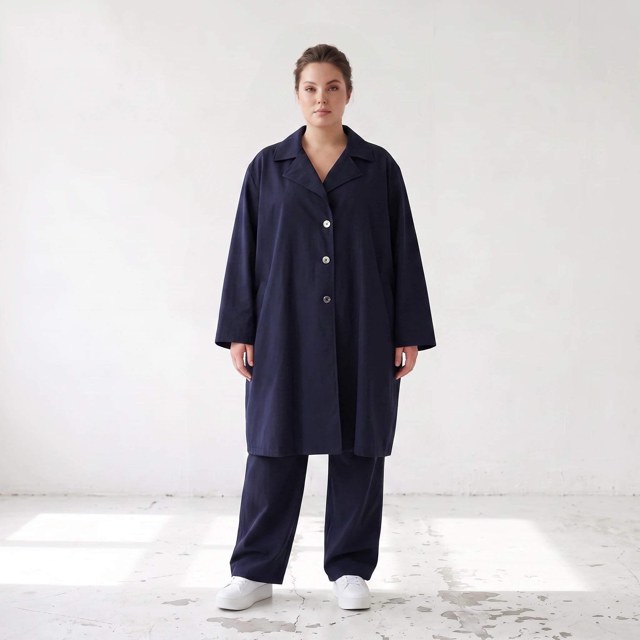 Fliessender Viskosemantel in Marine leger Oversize Lagenlook modern elegant leicht weich